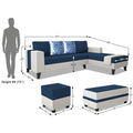 Adorn India Ashley Digitel Print Leatherette Fabric L Shape 8 Seater Sofa Set with 2 Ottoman Puffy & Center Table RHS (Blue & White) (3 Year Warranty)