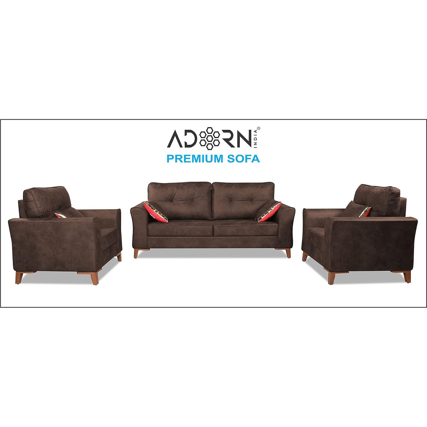 Adorn India Premium Aslaug 3-1-1 Sofa Set (Leatherette Suede Fabric Colour Brown)