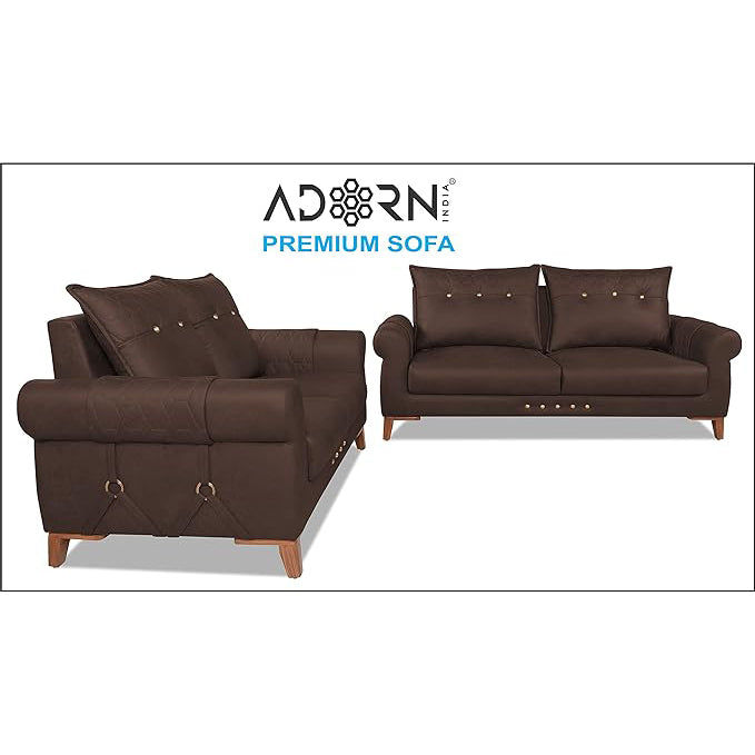 Adorn India Premium Jarvis 3+2 Five Seater Sofa Set (Leatherette Suede Fabric Colour Brown)