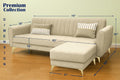 Adorn India Premium Luster 4 Seater L Shape Sofa Set | Velvet Suede Fabric | 3-Year Warranty | Color Beige with Golden Legs & Striped Pattern Cushion