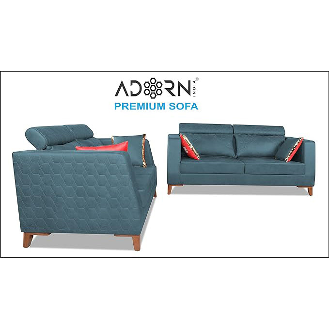 Adorn India Premium Pluto 3+2 Five Seater Sofa Set (Blue)