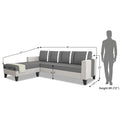 Ashley Stripes Leatherette Fabric L Shape 5 Seater Sofa Set LHS (Grey & White)