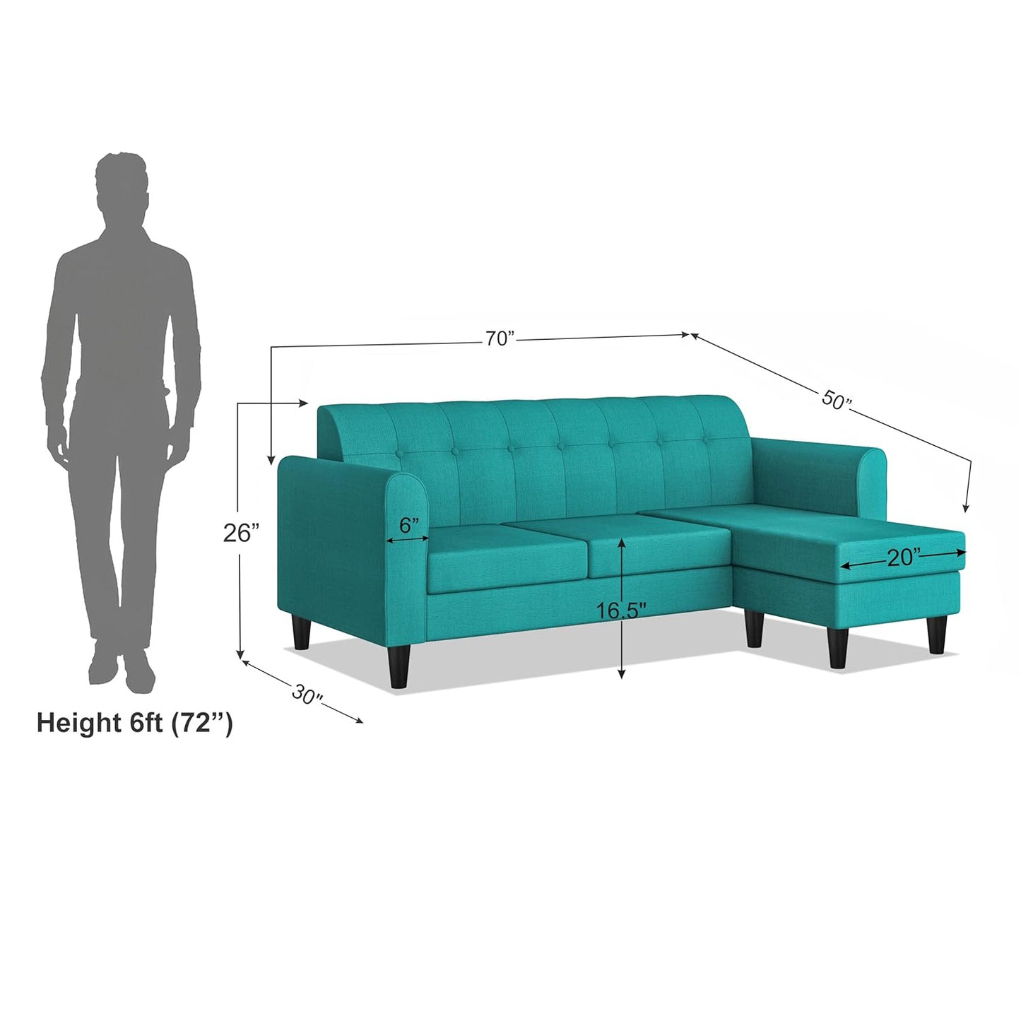 Adorn India Rio Elegant L Shape 4 Seater Sofa Set (Aqua Blue) (3 Year Warranty)