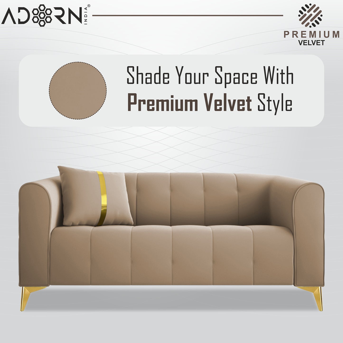 Adorn India Premium Mystic - 3 Years Warranty - 2 Seater Sofa Velvet Suede Fabric - Beige