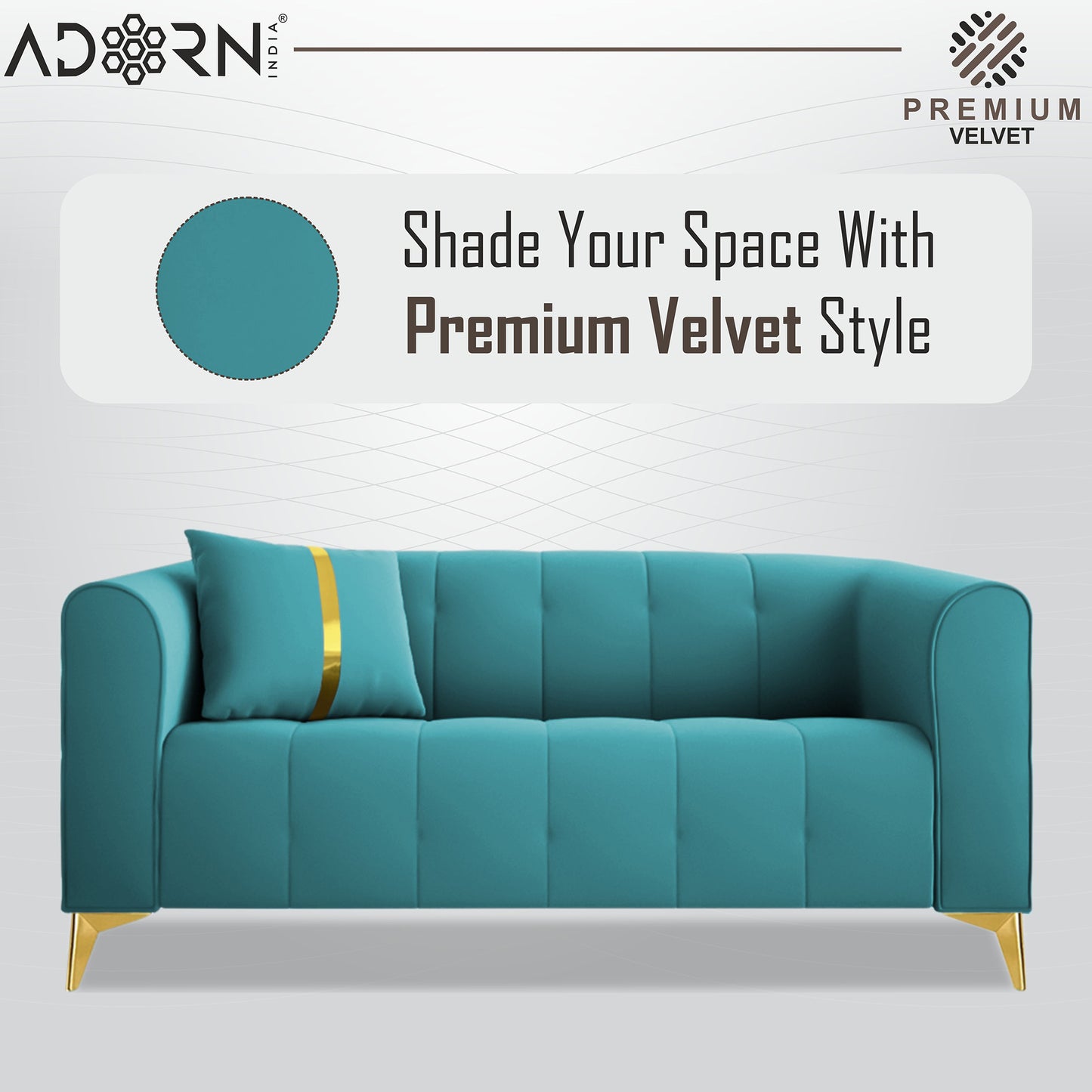 Adorn India Premium Mystic - 3 Years Warranty - 2 Seater Sofa Velvet Suede Fabric - Aqua Blue