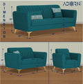 Adorn India Premium Luster 3-2-1 Sofa Set | Velvet Suede Fabric | 3-Year Warranty | Color Ocean Blue with Golden Legs & Striped Pattern Cushion