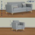Adorn India Premium Luster 3+1+1 Sofa Set | Velvet Suede Fabric | 3-Year Warranty | Color Grey with Golden Legs & Striped Pattern Cushion
