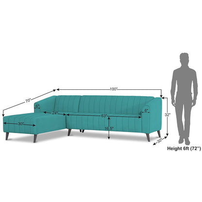 Adorn India Premium Laurel L Shape 6 Seater Sofa Set (LHS) (Aqua Blue)