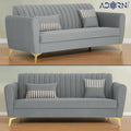 Adorn India Premium Luster 3 Seater | Velvet Suede Fabric | 3-Year Warranty | Color Grey with Golden Legs & Striped Pattern Cushion