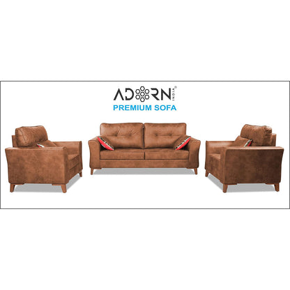 Adorn India Premium Aslaug 3-1-1 Sofa Set (Leatherette Suede Fabric Colour Tan)