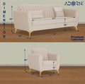 Adorn India Premium Luster 3-1-1 Sofa Set | Velvet Suede Fabric | 3-Year Warranty | Color Cream with Golden Legs & Striped Pattern Cushion