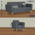 Adorn India Premium Luster 3-1-1 Sofa Set | Velvet Suede Fabric | 3-Year Warranty | Color Dark Grey with Golden Legs & Striped Pattern Cushion