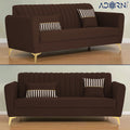Adorn India Premium Luster 3-2-1 Sofa Set | Velvet Suede Fabric | 3-Year Warranty | Color Brown with Golden Legs & Striped Pattern Cushion