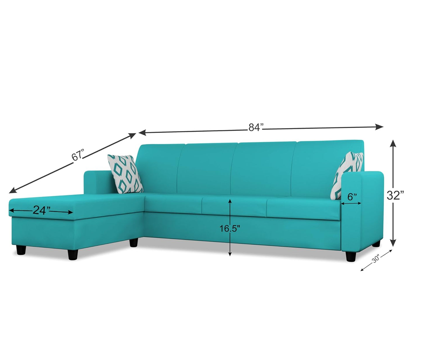 Adorn India Monteno L Shape 5 Seater Sofa Set LHS(Aqua Blue)