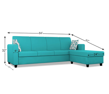 Adorn India Wood Monteno L Shape 5 Seater Sofa Set Rhs(Aqua Blue)