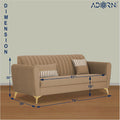 Adorn India Premium Luster 3 Seater | Velvet Suede Fabric | 3-Year Warranty | Color Camel with Golden Legs & Striped Pattern Cushion
