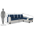 Adorn India Ashley Stripes Leatherette Fabric L Shape 5 Seater Sofa Set RHS (Blue & White) (3 Year Warranty)