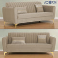 Adorn India Premium Luster 3-2-1 Sofa Set | Velvet Suede Fabric | 3-Year Warranty | Color Beige with Golden Legs & Striped Pattern Cushion