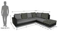 Adorn India (3 Years Warranty Atlanta 6 Seater Leatherette & Fabric Corner Sofa Right Hand Side with Ottoman (Grey & Black)