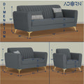 Adorn India Premium Luster 3+2+1 Sofa Set | Velvet Suede Fabric | 3-Year Warranty | Color Dark Grey with Golden Legs & Striped Pattern Cushion