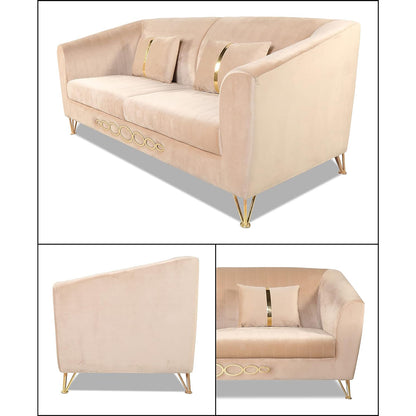 Adorn India Premium Camilla 3 Seater Sofa (Velvet Fabric Colour Beige)