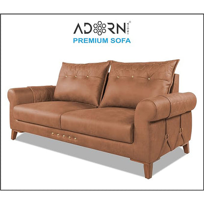 Adorn India Premium Jarvis 3 Seater Sofa (Leatherette Suede Fabric Color Tan)