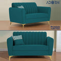 Adorn India Premium Luster 3-2 Sofa Set | Velvet Suede Fabric | 3-Year Warranty | Color Ocean Blue with Golden Legs & Striped Pattern Cushion