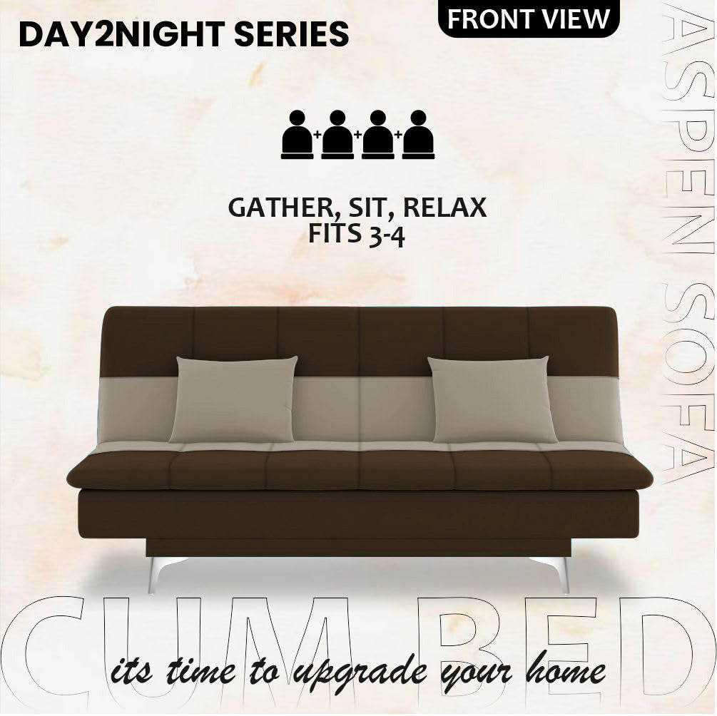 Adorn India Premium New Aspen 3 Seater Sofa Cum Bed 4X6 Velvet Suede with 2 Cushions (Color Brown & Beige) and Suitable for All Indoor, with 3 Years Warranty