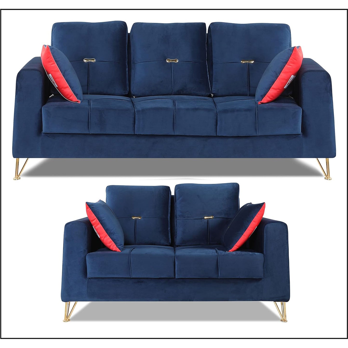 Adorn India Premium Morgan 3-2 5 Seater Sofa Set (Velvet Fabric Colour Blue)