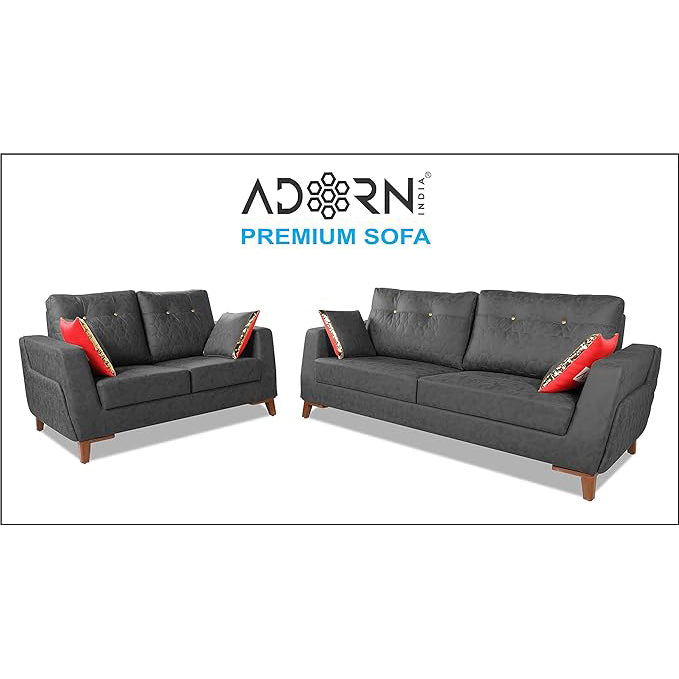 Adorn India Premium Phoenix 3+2 Five Seater Sofa Set (Leatherette Suede Fabric Colour Grey)