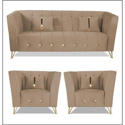 Adorn India Premium Lotus 3-1-1 5 Seater Sofa (Velvet Fabric Colour Camel)