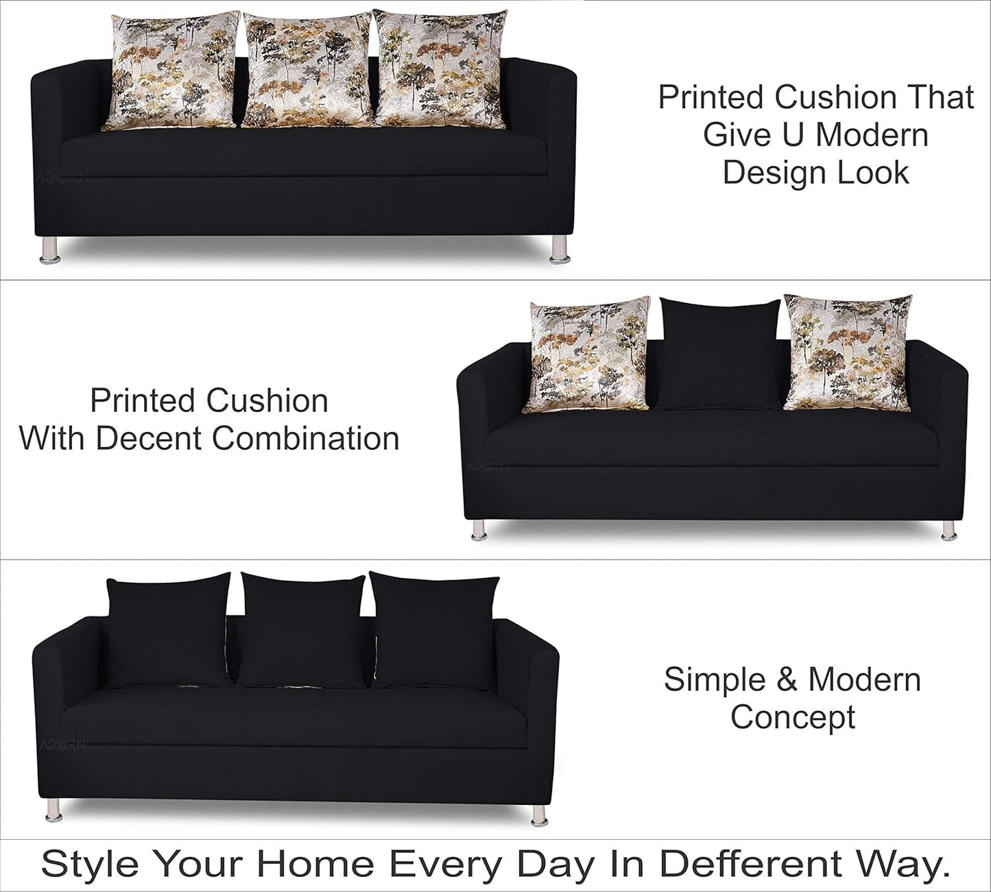 Adorn India Alita 3+2 Compact 5 Seater Sofa Set (Black)
