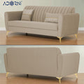 Adorn India Premium Luster 3-1-1 Sofa Set | Velvet Suede Fabric | 3-Year Warranty | Color Beige with Golden Legs & Striped Pattern Cushion