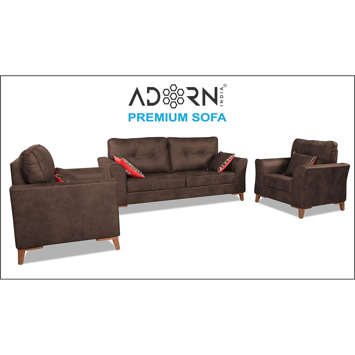 Adorn India Premium Aslaug 3-1-1 Sofa Set (Leatherette Suede Fabric Colour Brown)