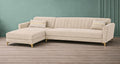 Adorn India Premium Luster 6 Seater L Shape Sofa Set | Velvet Suede Fabric | 3-Year Warranty | LHS |Color Cream with Golden Legs & Striped Pattern Cushion
