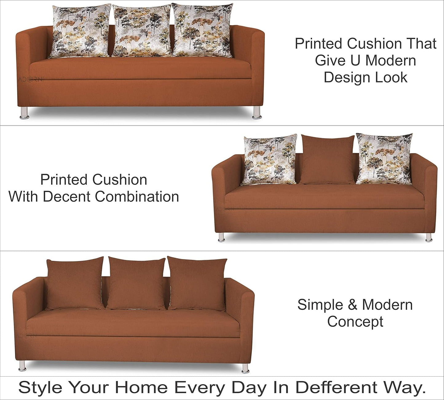 Adorn India Alita 3+2+1 Compact 6 Seater Sofa Set (Rust)
