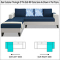 Adorn India Ashley Digitel Print Leatherette Fabric L Shape 8 Seater Sofa Set with 2 Ottoman Puffy & Center Table LHS (Blue & White) (3 Year Warranty)