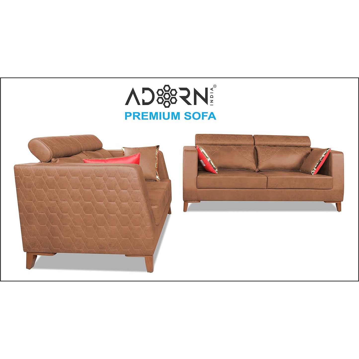 Adorn India Premium Pluto 3+2 Five Seater Sofa Set (Tan)