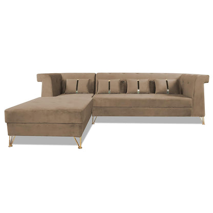 Adorn India Premium Raygan L Shape 6 Seater Sofa Set Left Side (Velvet Fabric Colour Camel)