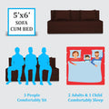 Adorn India Easy 3 Seater Sofa Cum Bed | Velvet Fabric | Brown | Plain Design | 6x5 Ft | Comfortable Seating | Washable Cover | Perfect for Home & Office
