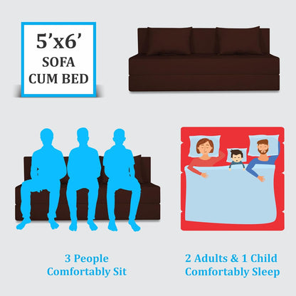 Adorn India Easy 3 Seater Sofa Cum Bed | Velvet Fabric | Brown | Plain Design | 6x5 Ft | Comfortable Seating | Washable Cover | Perfect for Home & Office