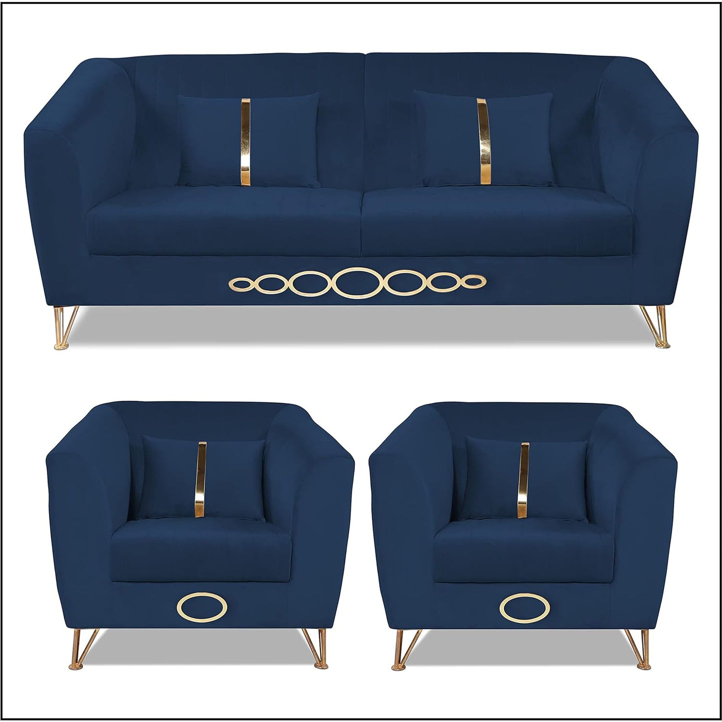 Adorn India Premium Camilla 3-1-1 5 Seater Sofa Set (Velvet Fabric Colour Blue)