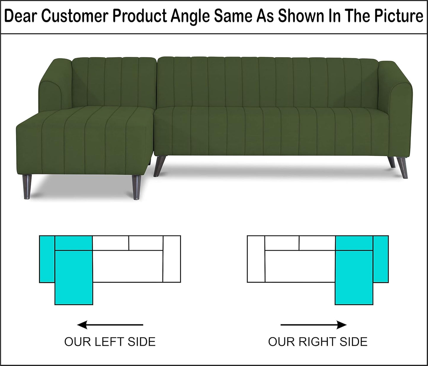 Adorn India Premium Laurel L Shape 6 Seater Sofa Set (LHS) (Green)