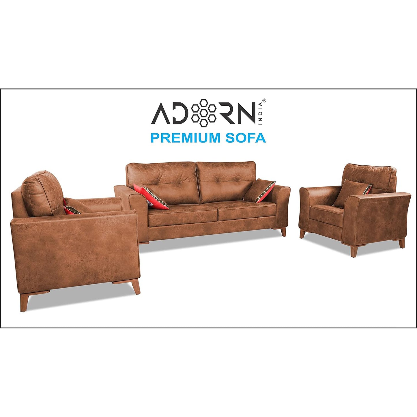 Adorn India Premium Aslaug 3-1-1 Sofa Set (Leatherette Suede Fabric Colour Tan)