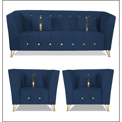 Adorn India Premium Lotus 3-1-1 5 Seater Sofa Set (Velvet Suede Fabric Colour Blue)