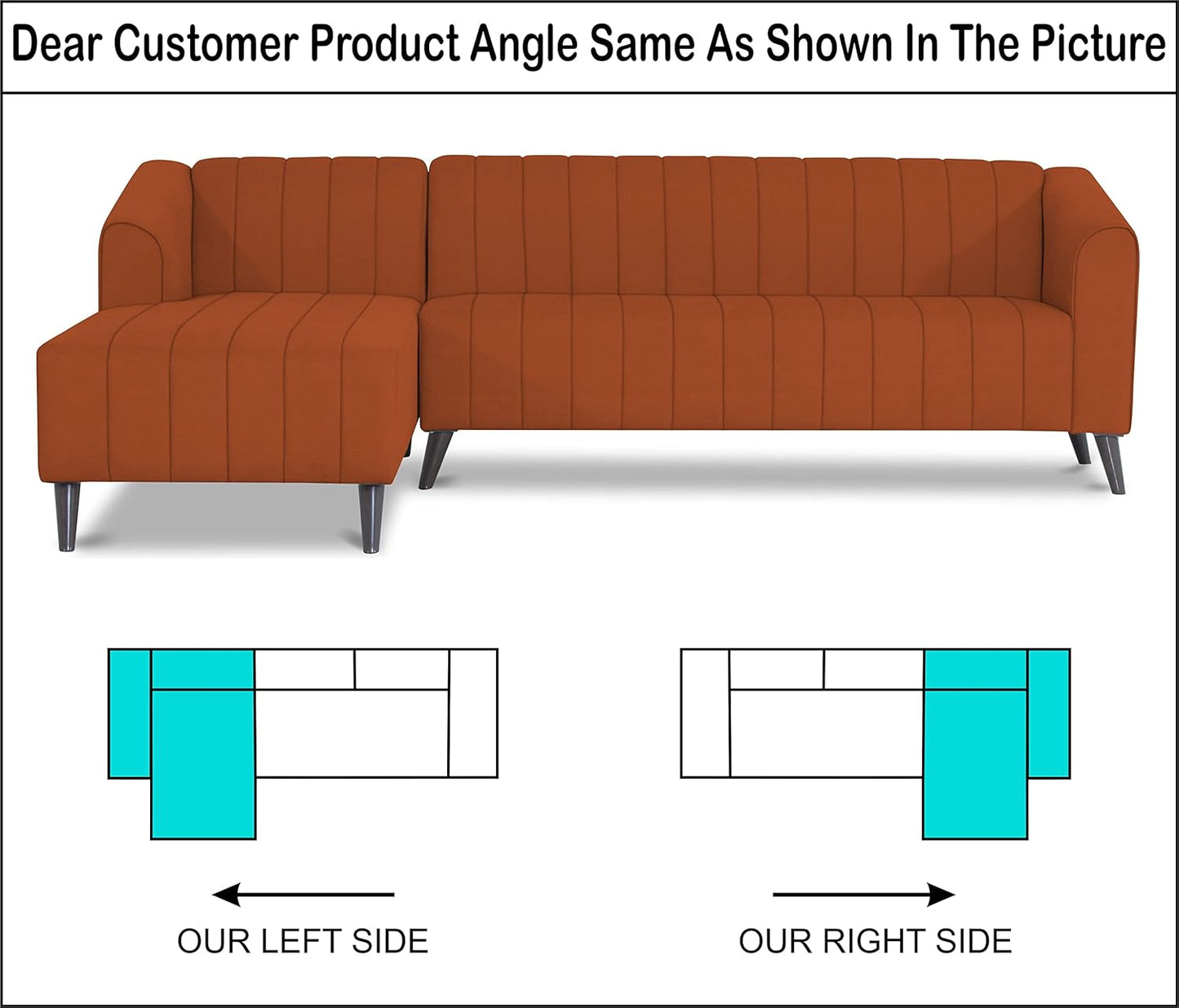 Adorn India Premium Laurel L Shape 6 Seater Sofa Set (LHS) (Rust)