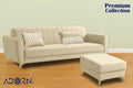 Adorn India Premium Luster 4 Seater L Shape Sofa Set | Velvet Suede Fabric | 3-Year Warranty | Color Beige with Golden Legs & Striped Pattern Cushion