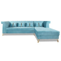 Premium Raygan L Shape 6 Seater Sofa Set Right Side (Velvet Fabric Colour Aqua Blue)