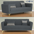 Adorn India Premium Luster 3-1-1 Sofa Set | Velvet Suede Fabric | 3-Year Warranty | Color Dark Grey with Golden Legs & Striped Pattern Cushion