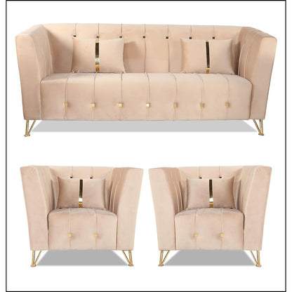 Adorn India Premium Lotus 3-1-1 5 Seater Sofa Set (Velvet Fabric Colour Beige)